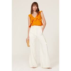 MARISSA WEBB COLLECTIVE Marigold Orange Linen V-Neck Ditsy Ruffle Top Size 4